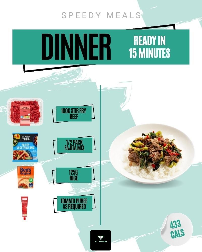 Fast dinner: Beef fajita rice, 433 calories