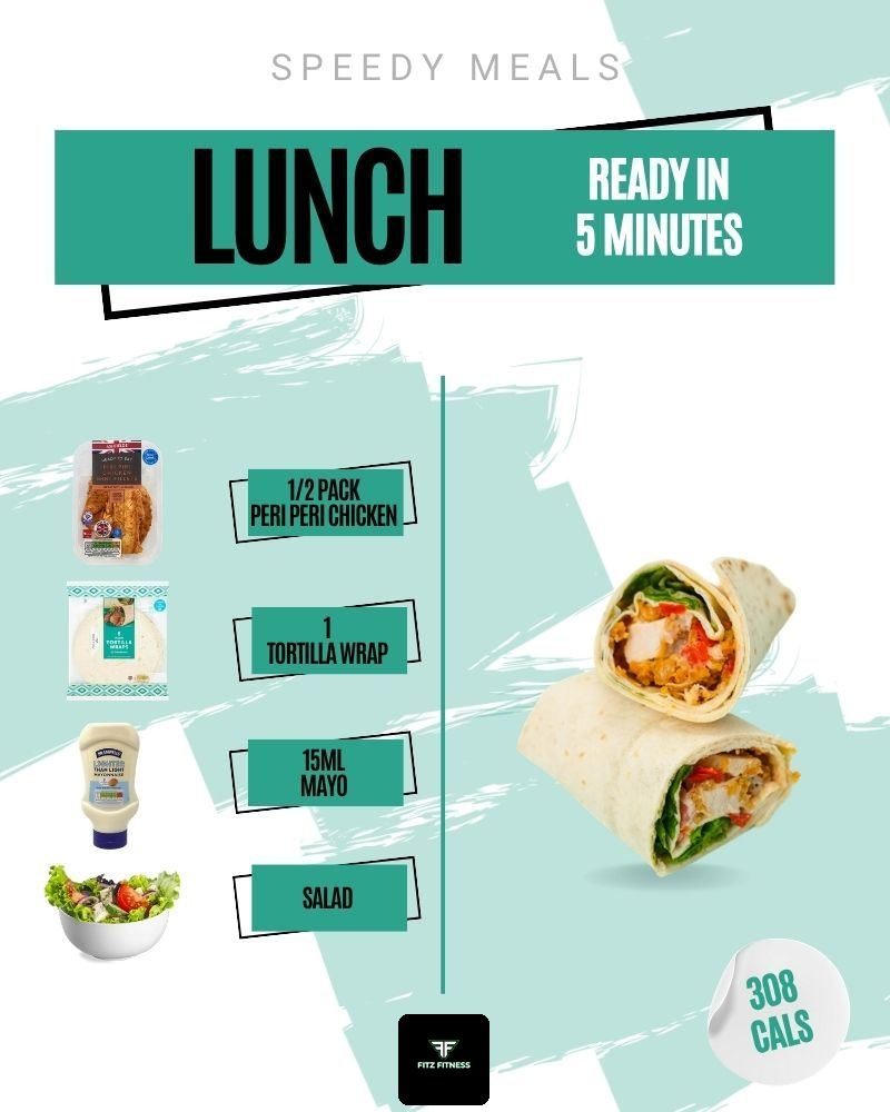 Fast lunch: Peri-peri chicken wrap with mayo and salad, 308 calories